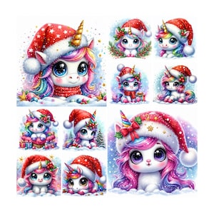10 Christmas Unicorn Clipart bundle, Winter Unicorn clipart, Cute Unicorn clipart, Christmas Clipart, Digital Download, Christmas Bundle Png