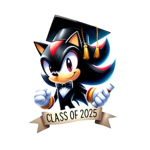 Imagen PNG de graduación de Shadow Sonic, imágenes prediseñadas, dibujos animados de graduación, imágenes PNG de erizos lindos, clase de 2025, personaje de graduación 2025 PNG
