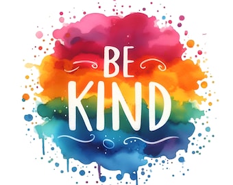 Be Kind Png, Sublimation Design, Heart Png, Motivational Png, Colorful Retro Png, Vintage Png, T-Shirt Design, Digital Download Png, DTF