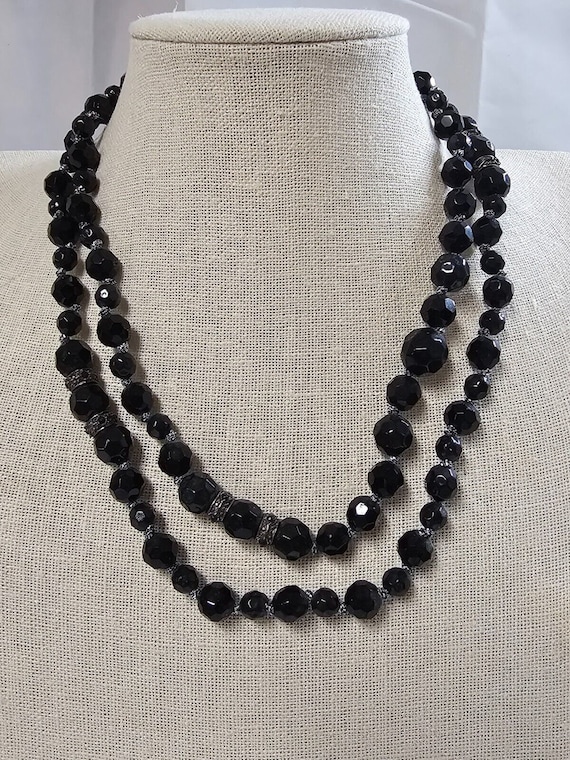 Vintage Monet 2 strand black octagon beads neckla… - image 1