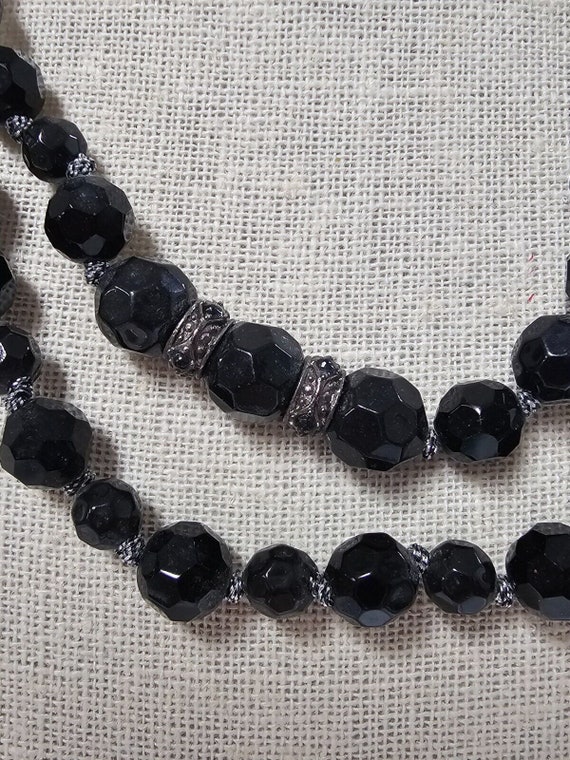 Vintage Monet 2 strand black octagon beads neckla… - image 2