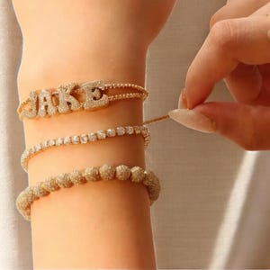 Pulsera de letras personalizada / Pulsera con nombre y fuente de burbujas / Oro, plata, oro rosa / Joyería de acero inoxidable / Regalo personalizado para ella