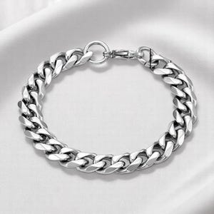 Stainless Steel Cuban Link Bracelet – 3–11mm Silver Chain for Men & Women, Biker Jewelry