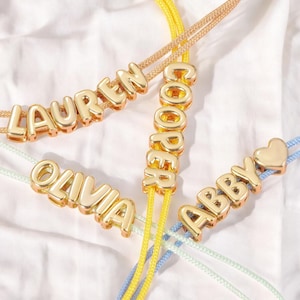 Pulsera personalizada con nombre y letra de burbuja: pulsera de cordón con inicial 3D personalizada para mujer: un regalo para ella