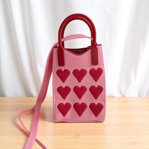 Mini sac coréen en maille coeur - Joli sac à main carré pour femme et fille