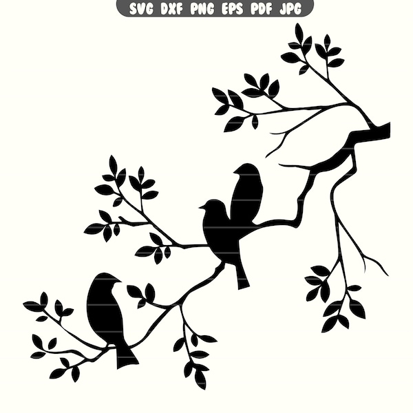 Birds on Branch SVG, Birds on Branch DXF, Birds on Branch PNG, Birds on Branch Clipart, Birds on Branch Cut File | Instant Download |