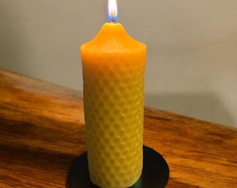 Honeycomb Beeswax Pillar | 6” x 2” | 100% Pure Beeswax Candle | ~50 hr Clean, Long Burn| Cotton Wick | Non-Toxic | Eco-Friendly |Purifier