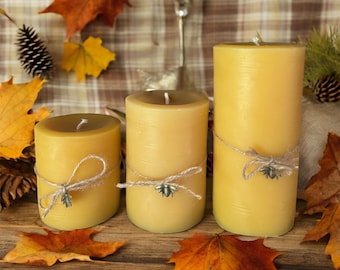 Large Beeswax 3” Pillar Candles | 100% Pure Beeswax| Long, Clean Burn | Cotton Wick | Non-Toxic| Eco-Friendly| Hand poured