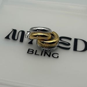 Two tone mixed metal hoop 12mm earrings gold plated stainless steel water proof hoops half gold and half silver | double hoop earrings