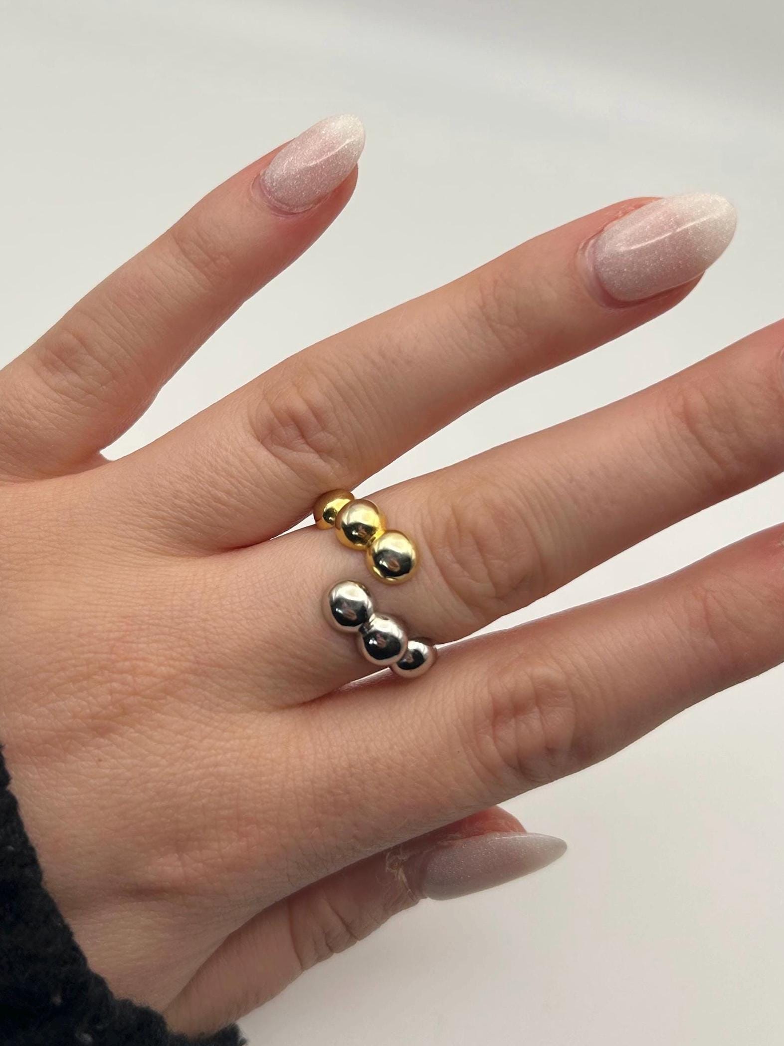 two tone mixed metal gold and silver modern bubble design resizable ring | gold and rhodium plated sterling silver | minimalist accessory