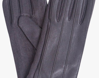 Vegan Leather Ribbed Touch Screen Winter Gloves in Dark Grey