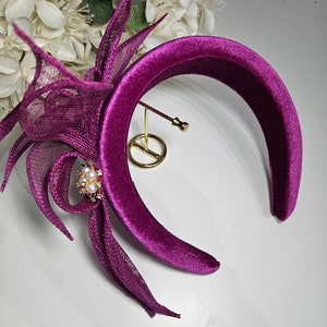 NEW Fuchsia Hot Pink Statement embellished Velvet Padded Headband Fascinator Headpiece Wedding Guest Hairband Halo Ladies Day Races