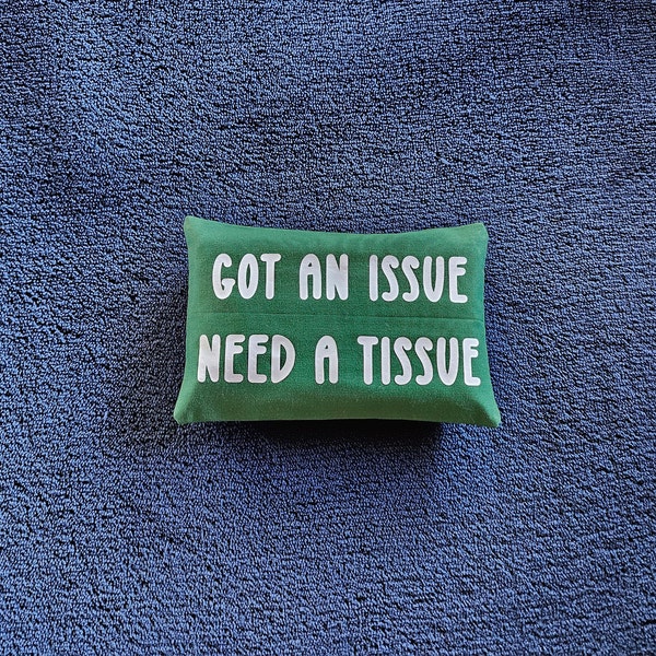 Solid green outside and purple inside tissue holder. Add fun sayings or customize for events. Fits perfectly in a purse or backpack.