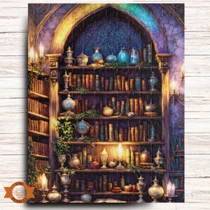 Magic Den Jigsaw Puzzle, Magic Lovers Gift, Potions Jigsaw Puzzle, Whimsical Puzzle, Wizard Bookshelf Puzzle