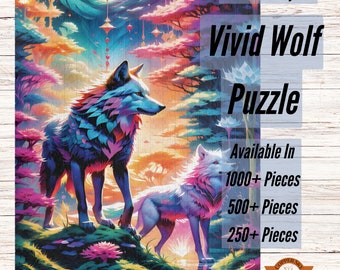 Vivid Wolf 1000 Piece Puzzle, Colorful Landscape and Wolves Jigsaw Puzzle, Neon Style Art, Family Fun For All Ages, 500/250 also available