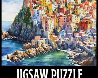 Cinque Terre Village Jigsaw Puzzle, Mediterranean Vibes Puzzle, Travel Jigsaw Puzzle, Coastal Village Puzzle Gift, Original Artwork