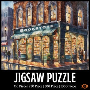 Book Puzzle, Bookstore Puzzle, Vintage Book Shop Puzzle, Book Lovers Gift, Jigsaw Puzzle, Watercolor Puzzle, 1000/500/250/100 Piece