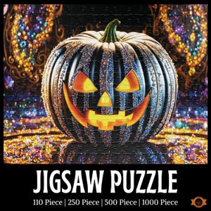 Glitter Pumpkin Halloween Jigsaw Puzzle, Spooky Jack O Lantern Puzzle, Halloween Lovers Puzzle Gift, Glam Autumn Puzzle