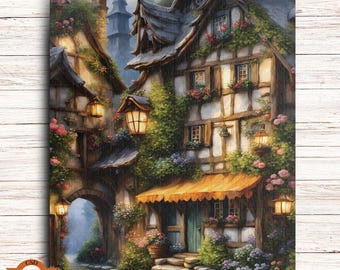 Rompecabezas de un pueblo de hadas, rompecabezas de un pueblo encantado de fantasía, arte efímero, regalo para los amantes de las hadas