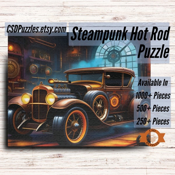 Steampunk Hot Rod 1000 Piece Puzzle, Clockwork Steampunk Jigsaw Puzzle,Dieselpunk Vintage Car,Family Fun For All Ages,500/250 also available