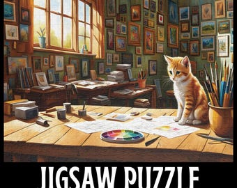 Artistic Kitten Jigsaw Puzzle, Cat Puzzle, Artist Workshop, Art Lover Puzzle Gift, Cat Puzzle, Animal Puzzle,1000/500/250/100 Piece