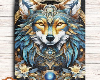 Enchanted Wolf Jigsaw Puzzle, Mythical Clad Wolf Puzzle, Spiritual Wolf, Boho Wolf Lovers Gift