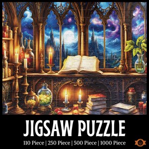 Wizard&#39;s Study Jigsaw Puzzle, Apothecary Puzzle, Wizard Jigsaw Puzzle, Potions Spell Book Puzzle, Alchemy Lovers Gift