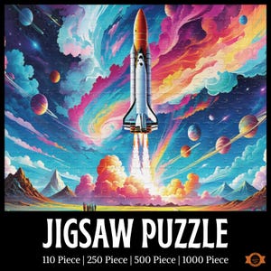 Retro Rocket Launch Jigsaw Puzzle, Colorful Puzzle, Rocket Ship Puzzle, Space Lovers Gift, Cosmic Puzzle, 1000/520/250/110 Piece