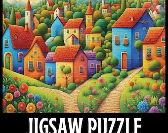 Puzzle Harmonious Homes, Village d'art folklorique, Puzzle douillet, Cadeau pour les amateurs de puzzles colorés, 1000/500/250/110 pièces