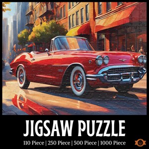 Little Red Convertible Jigsaw Puzzle, Retro Car Puzzle, Car Lovers Puzzle Gift, Vintage Car Puzzle, 1000/500/250/100 Piece