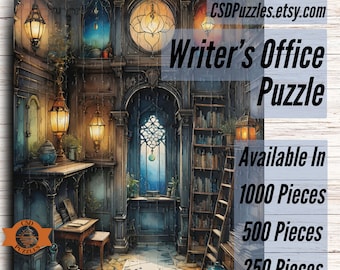 Writer's Office 1000 Piece Puzzle, Mysterious Work Studio, Cryptic Author's Study, Mystical Storyteller's Workshop, 500/250 also available