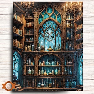 Alchemists Cabinet Jigsaw Puzzle, Magic Lovers Gift, Mystical Bookshelf Puzzle, Whimsical Puzzle, Wizard, 1000/500/250/100 Piece