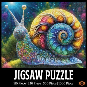 Gemstone Snail Jigsaw Puzzle, Sparkling Snail Jigsaw Puzzle, Stardust, Snail Lovers Gift, Whimsical Puzzle