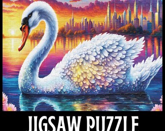 Rompecabezas de cisne de ciudad, rompecabezas de cisne al atardecer, regalo para amantes de los cisnes, rompecabezas para adultos o niños, rompecabezas de animales