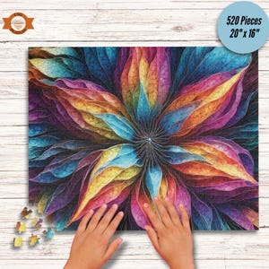 The radial symmetry of the flower like form is striking and visually appealing in this Cosmic Flower Jigsaw Puzzle.