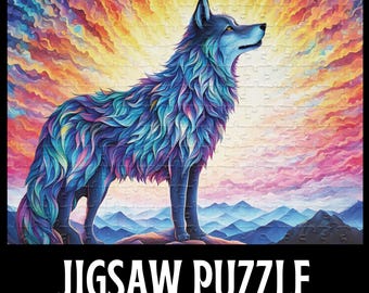 Rompecabezas de aura de lobo, vida silvestre cósmica, naturaleza celestial, arte, regalo para amantes de los animales