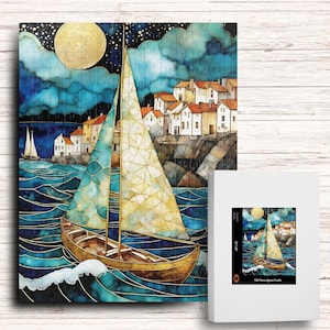 Boat Jigsaw Puzzle, Stained Glass Boat Jigsaw, Sailboat Puzzle, Mosaic Maritime Magic Puzzle, Sailing Lovers Gift, 1000/500/250/100 piece