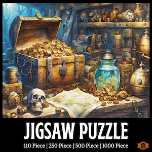Pirate Treasure Jigsaw Puzzle, Pirate Puzzle, Bootlegger Puzzle, Rustic Puzzle, Skeleton Puzzle, Underwater Ocean Lovers Gift