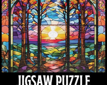 Stained Glass Journey Jigsaw Puzzle, Colorful Forest Jigsaw Puzzle, Sunset Puzzle, Art Glass Lovers Gift, 1000/500/250/100 Piece