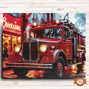 Vintage Firetruck Jigsaw Puzzle, Fire Truck Puzzle, History Lover Puzzle Gift, Old Fashioned Puzzle, 500 Piece