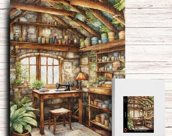 Vintage Sewing Room Jigsaw Puzzle, Crafting Theme Puzzle, Sewing Lover, Unique Gift Idea, Puzzle For Artists, 1000/500/250/100 Piece