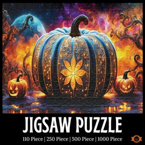 Moonlight Pumpkin Halloween Jigsaw Puzzle, Spooky Jack O Lantern Puzzle, Halloween Lovers Puzzle Gift, Glam Autumn Puzzle