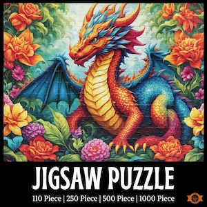 Garden Dragon Jigsaw Puzzle, Colorful Rainbow Dragon Puzzle, Fantasy Puzzle Gift, Brilliant Artistic Puzzle, 1000/520/250/110 Piece