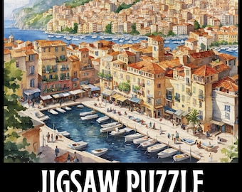 Monaco Jigsaw Puzzle, Mediterranean Jigsaw Puzzle, Travel Lovers Gift, Italian Art, Scenic Jigsaw Puzzle, Unique Original Artwork