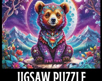 Rompecabezas de oso majestuoso, vívido, psicodélico, neón, fantasía, regalo para amantes de los animales