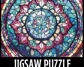 Puzzle mandala en vitrail, cadeau pour les amateurs de fleurs, mosaïque colorée, géométrique complexe
