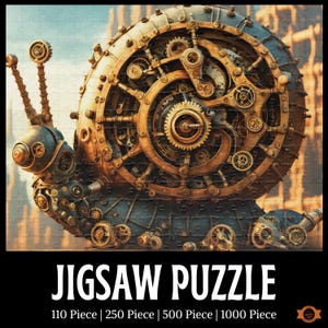 Steampunk Snail Jigsaw Puzzle, Steampunk Puzzle, Vintage Puzzle, Snail Jigsaw Puzzle, Retrofuturism Puzzle, Snail Lovers Gift