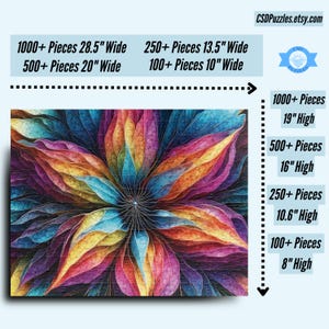 Detailed, multicolored leaves create a complex, symmetrical floral design in this Cosmic Flower Jigsaw Puzzle.