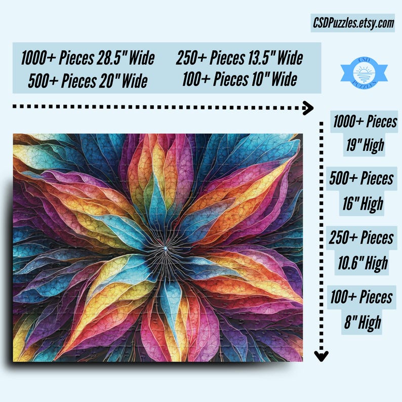 Detailed, multicolored leaves create a complex, symmetrical floral design in this Cosmic Flower Jigsaw Puzzle.