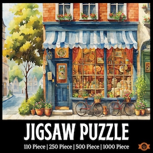 French Boutique Jigsaw Puzzle, Watercolor Puzzle, Serene Jigsaw Puzzle, Charming Puzzle, France Lovers Gift, 1000/500/250/100 Piece